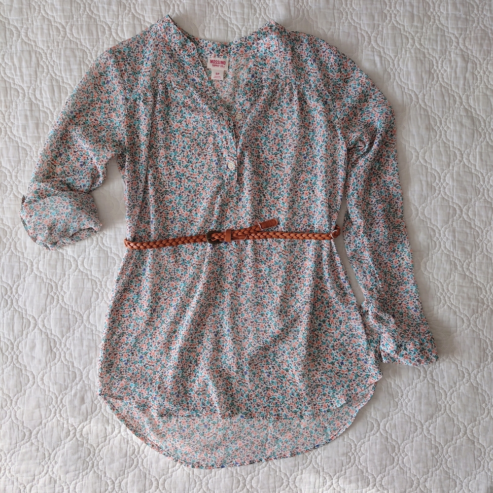 Floral Print Women's Top with Belt